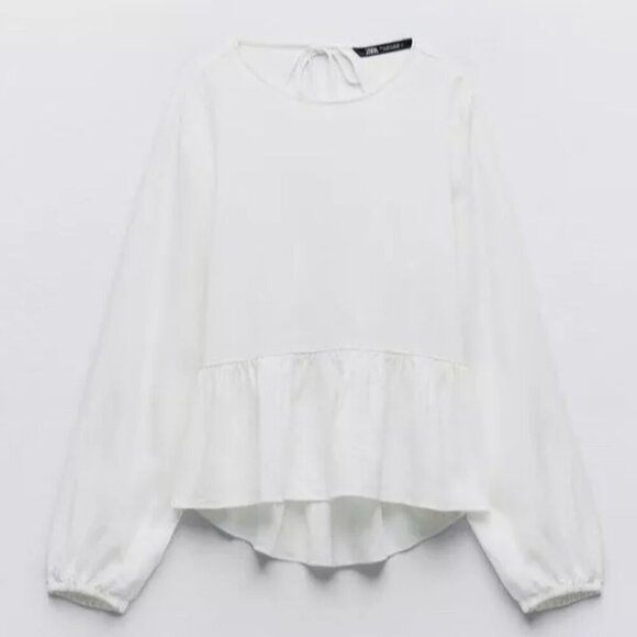 ZARA LINEN BLEND PEPLUM TOP SIZE M NEW WITH TAG! - Picture 4 of 5